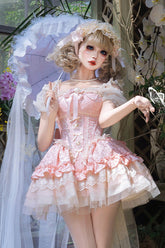 Pink Sleeveless Multi-Layered Ruffle Bowknot Lace Lace-Up Sweet Princess Lolita Jsk Dress